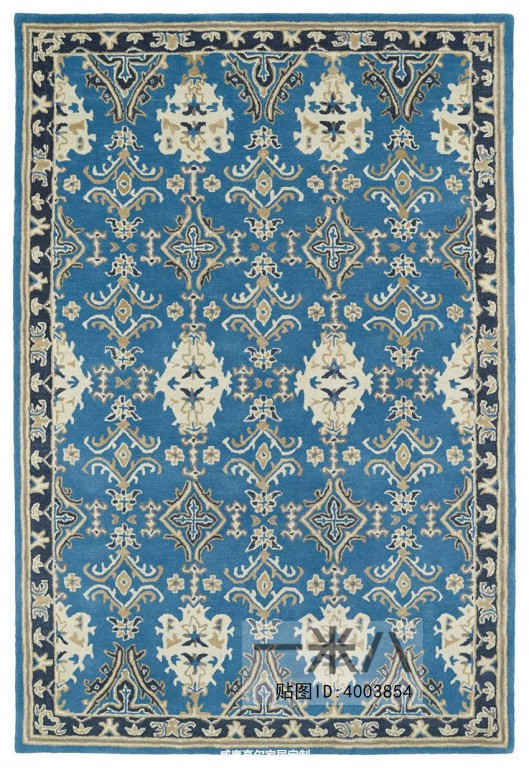 美式风格蓝色几何花纹地毯贴图