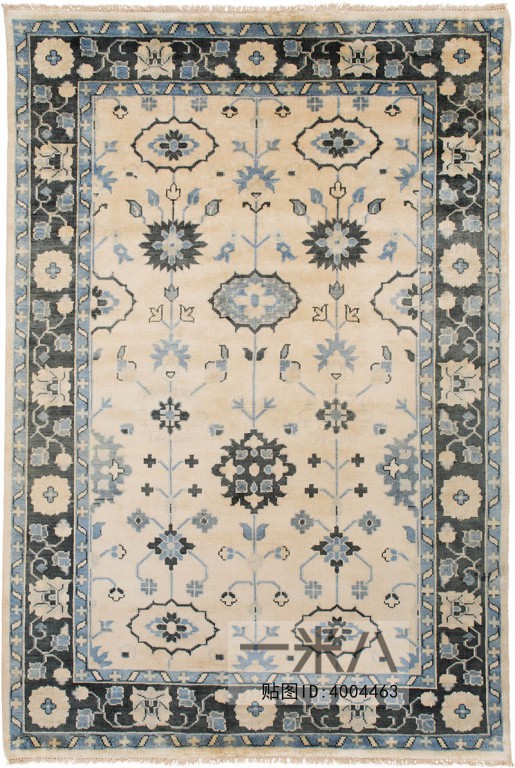 美式古典灰蓝色花纹图案地毯贴图-高端定制
