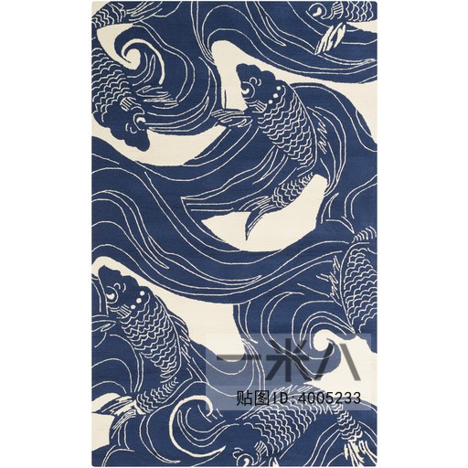 中式鲤鱼图案蓝色地毯贴图