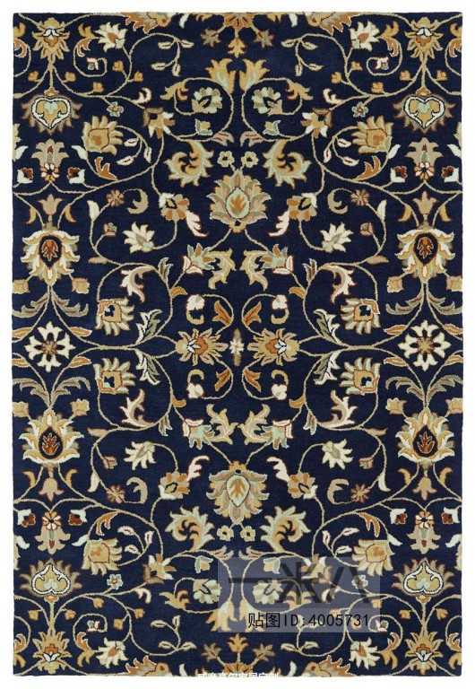 美式风格深蓝色传统花纹地毯贴图