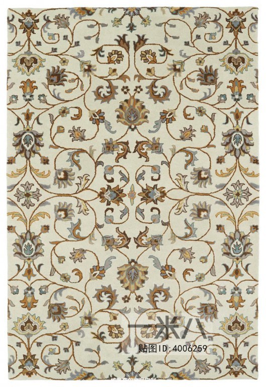 美式风格米白色传统花纹地毯贴图