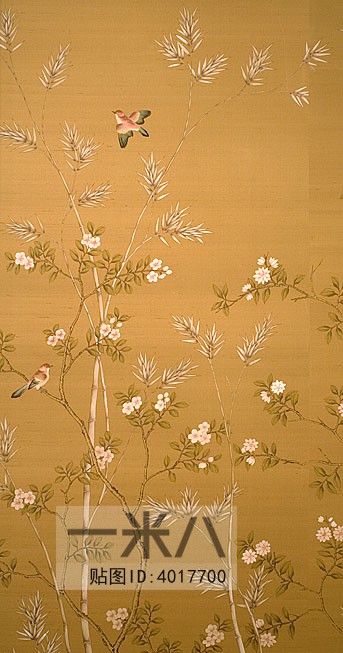 中式古典真丝手绘花鸟壁纸