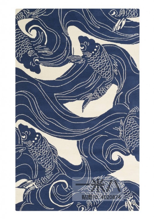 中式风格蓝色地毯贴图素材